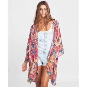 Billabong Multicolor Sea You Dream Open Front Boho Paisley Kimono Size S/M